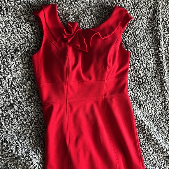 Calvin Klein Dress midi holiday Red flower detailed collar Size 6 EUC - Picture 10 of 10